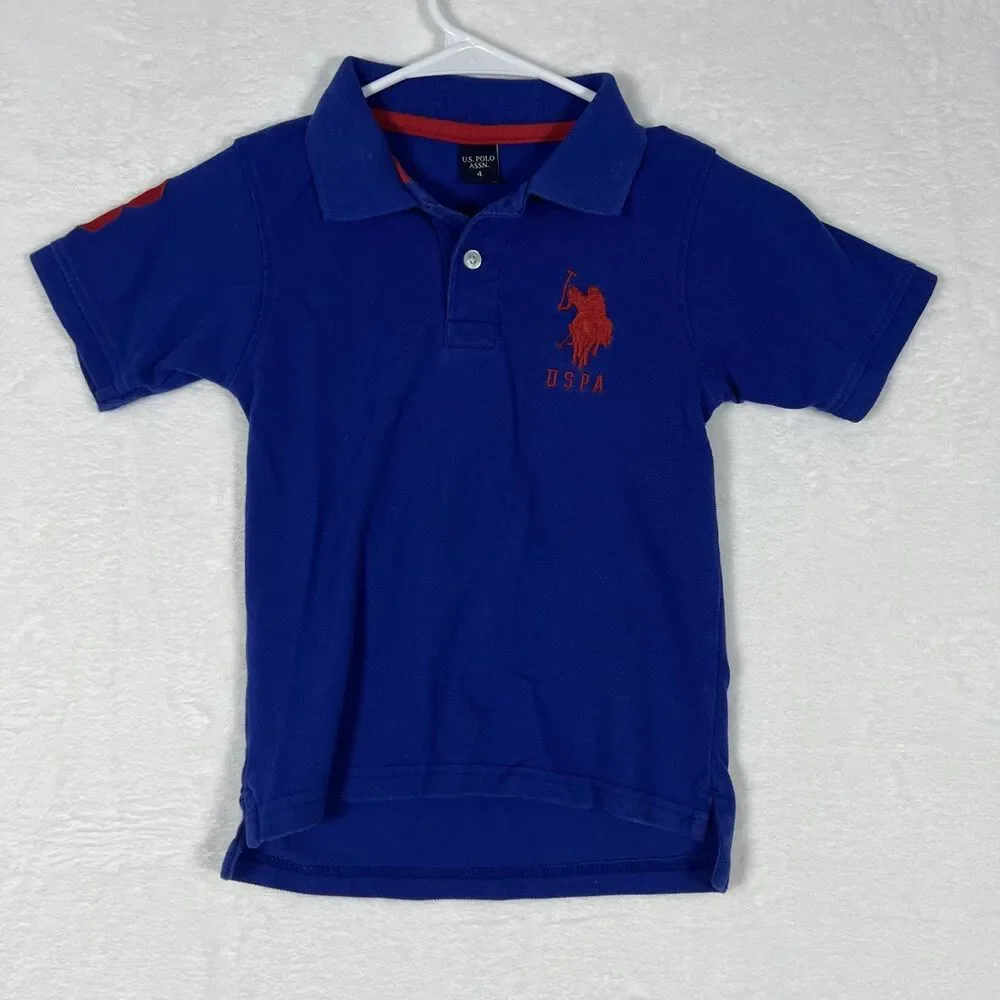 U.S. Polo Assn Boys Kids Polo Shirt Size 4 Blue Cotton Pique Short Sleeve